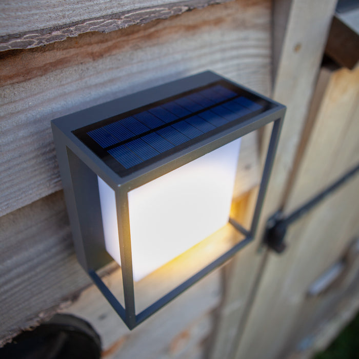 Lutec 6934601118 CURTIS 3W IP54 LED Solar Outdoor Wall Light with PIR 3000K - Dark Grey
