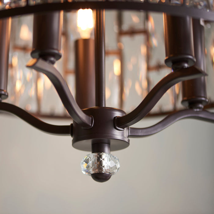 Endon 69390 Belle 5lt Pendant Dark bronze paint & clear crystal 5 x 40W E14 candle (Required) - westbasedirect.com