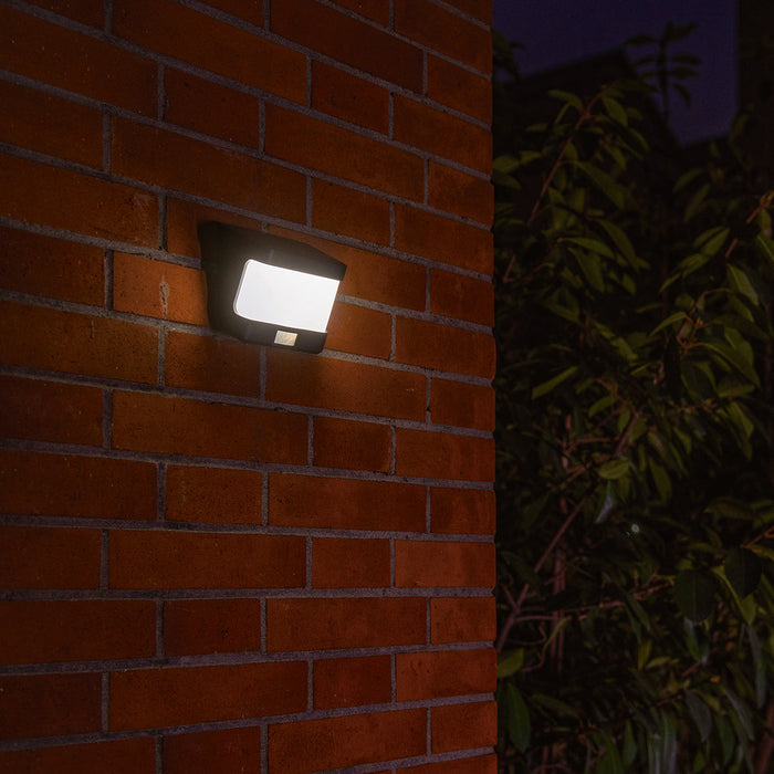 Lutec 6939101330 TRY 8W IP54 LED Solar Outdoor Wall Light with PIR 5000K - Matt Black