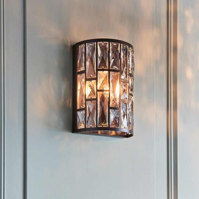 Endon 69392 Belle 1lt Wall Dark bronze paint & clear crystal 40W E14 candle (Required) - westbasedirect.com