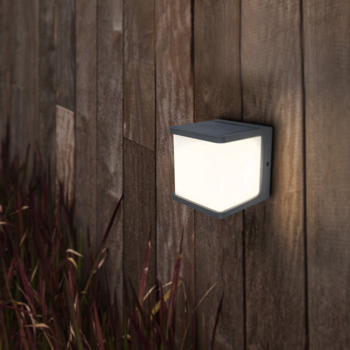 Lutec 6940101125 DOBLO 7.5W IP54 LED Solar Outdoor Wall Light with PIR 4000K - Dark Grey