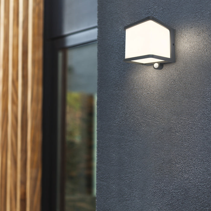 Lutec 6940101125 DOBLO 7.5W IP54 LED Solar Outdoor Wall Light with PIR 4000K - Dark Grey