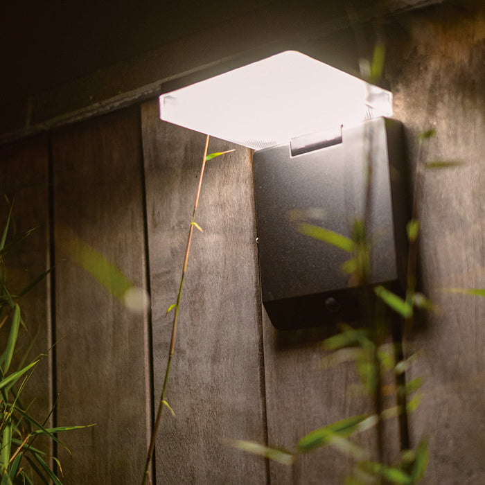Lutec 6943101012 MOZE 8W IP44 LED Solar Outdoor Wall Light with PIR 4000K - Matt Black