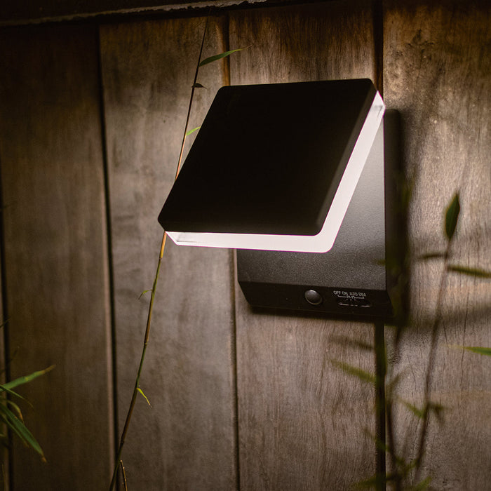 Lutec 6943101012 MOZE 8W IP44 LED Solar Outdoor Wall Light with PIR 4000K - Matt Black