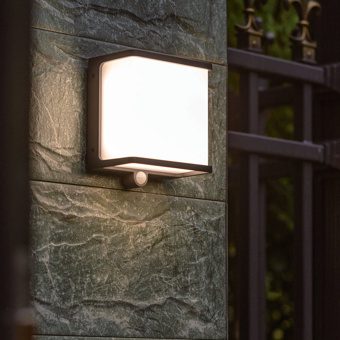 Lutec 6943701125 DOBLO 12W IP44 LED Solar Outdoor Wall Light with PIR 4000K - Dark Grey