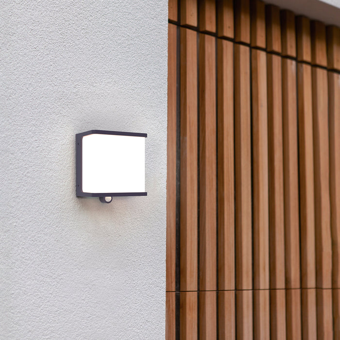 Lutec 6943701125 DOBLO 12W IP44 LED Solar Outdoor Wall Light with PIR 4000K - Dark Grey