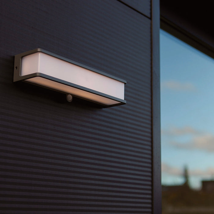 Lutec 6943801125 DOBLO 16.5W IP54 LED Solar Outdoor Wall Light with PIR 4000K - Dark Grey