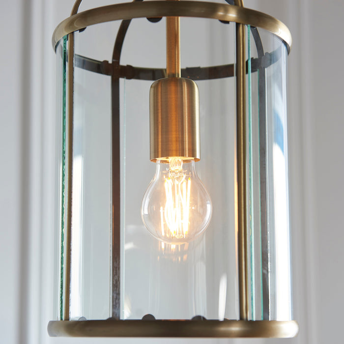 Endon 69454 Lambeth 1lt Pendant Antique brass plate & clear glass 40W E27 GLS (Required) - westbasedirect.com