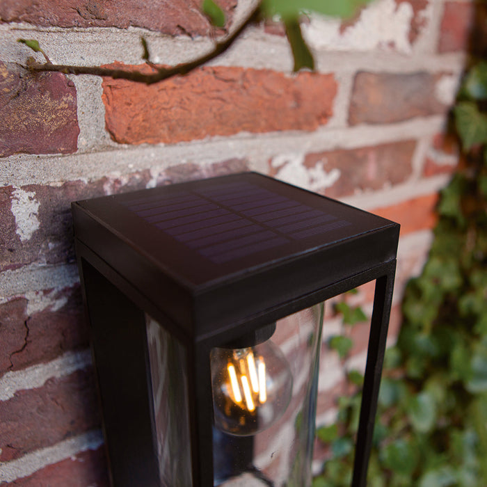 Lutec 6988804012 FLAIR 2W IP44 E27 LED Solar Outdoor Wall Light with PIR 2700K - Matt Black