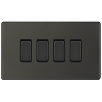 Selectric 5MPLUS-12-04 5M-PLUS Screwless 4 Gang 2 Way 10AX Plate Switch - Dark Bronze, Black Insert