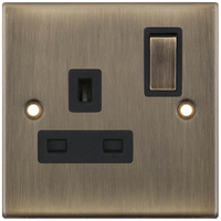 Selectric DSL621 5M 1 Gang 13A Switched DP Socket Outlet - Antique Brass, Black Insert
