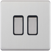 Selectric 5MPLUS-202 5M-PLUS Screwless 2 Gang 2 Way 10AX Plate Switch - Satin Chrome, Black Insert