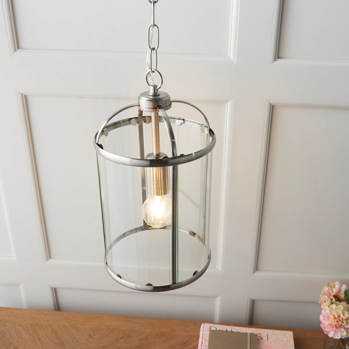 Endon 70323 Lambeth 1lt Pendant Satin nickel plate & clear glass 40W E27 GLS (Required) - westbasedirect.com