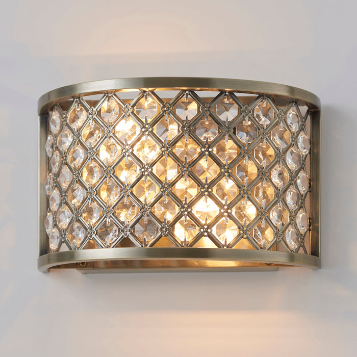 Endon 70559 Hudson 2lt Wall Antique brass plate & clear crystal 2 x 60W E14 golf (Required) - westbasedirect.com