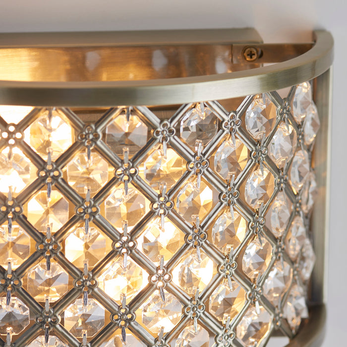 Endon 70559 Hudson 2lt Wall Antique brass plate & clear crystal 2 x 60W E14 golf (Required) - westbasedirect.com