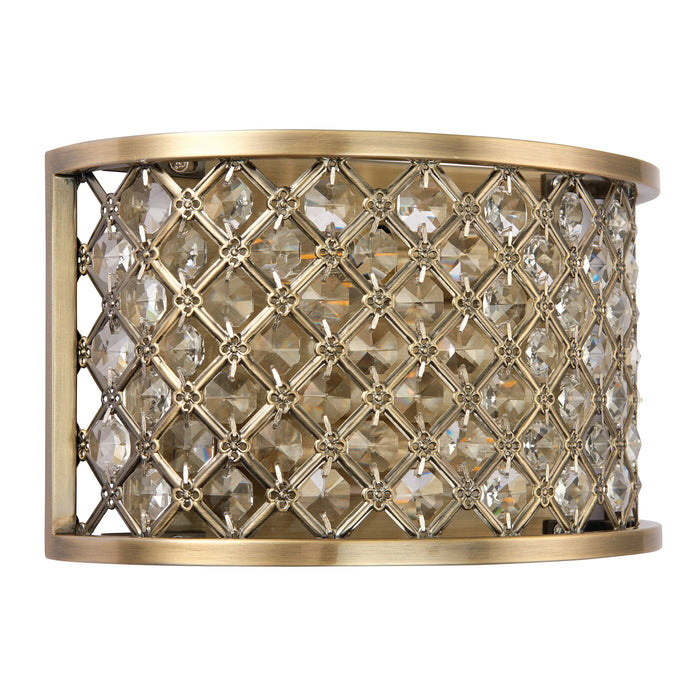 Endon 70559 Hudson 2lt Wall Antique brass plate & clear crystal 2 x 60W E14 golf (Required) - westbasedirect.com