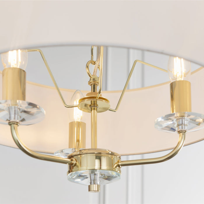 Endon 70560 Nixon 3lt Pendant Brass plate & vintage white fabric 3 x 40W E14 candle (Required) - westbasedirect.com