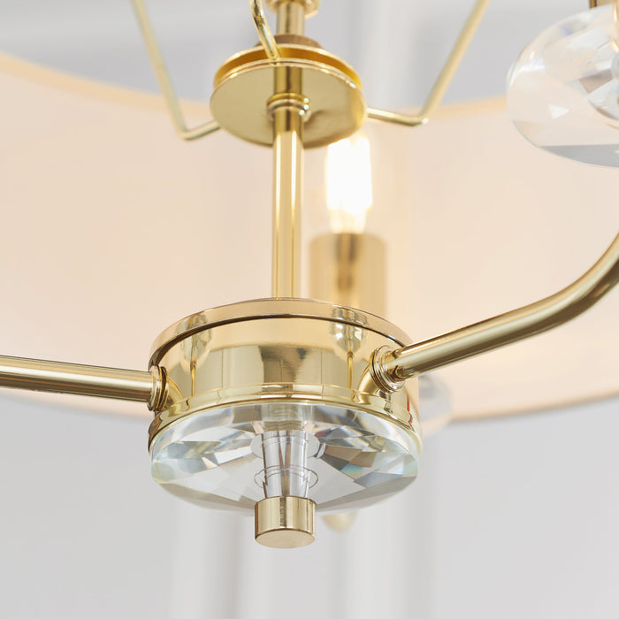 Endon 70560 Nixon 3lt Pendant Brass plate & vintage white fabric 3 x 40W E14 candle (Required) - westbasedirect.com