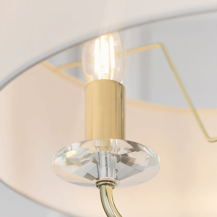 Endon 70560 Nixon 3lt Pendant Brass plate & vintage white fabric 3 x 40W E14 candle (Required) - westbasedirect.com