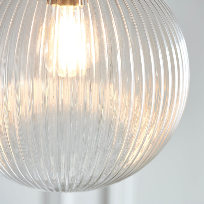 Endon 71123 Brydon 1lt Pendant Antique brass plate & clear ribbed glass 10W LED E27 (Required) - westbasedirect.com