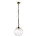 Endon 71123 Brydon 1lt Pendant Antique brass plate & clear ribbed glass 10W LED E27 (Required) - westbasedirect.com