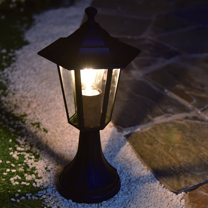Lutec 7112402012 CORNICHE IP44 E27 Pedestal Wall Lantern Light - Black (Lamp Not Included)