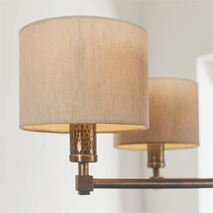 Endon 71345 Indara 5lt Pendant Hammered bronze plate & natural linen mix fabric 5 x 40W E14 golf (Required) - westbasedirect.com