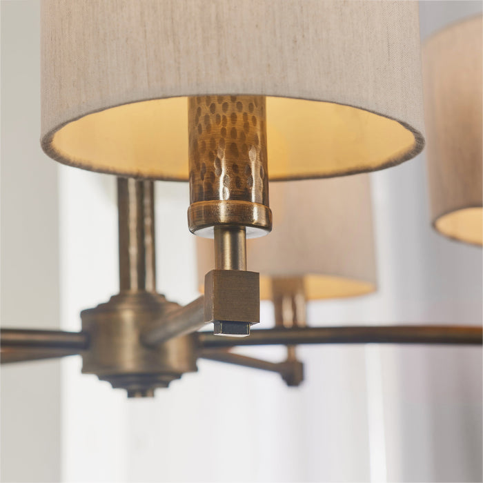 Endon 71345 Indara 5lt Pendant Hammered bronze plate & natural linen mix fabric 5 x 40W E14 golf (Required) - westbasedirect.com