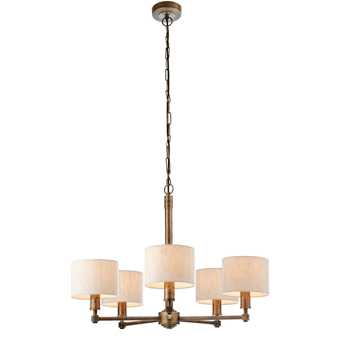 Endon 71345 Indara 5lt Pendant Hammered bronze plate & natural linen mix fabric 5 x 40W E14 golf (Required) - westbasedirect.com