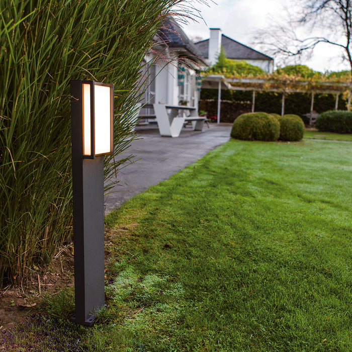 Lutec 7193001118 QUBO 15W IP54 LED Outdoor Bollard Light 3000K - Dark Grey