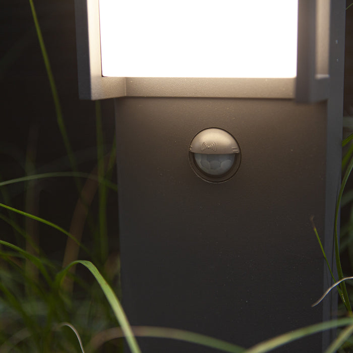 Lutec 7193004118 QUBO 14.3 IP54 LED Outdoor Bollard Light with PIR 3000K - Dark Grey