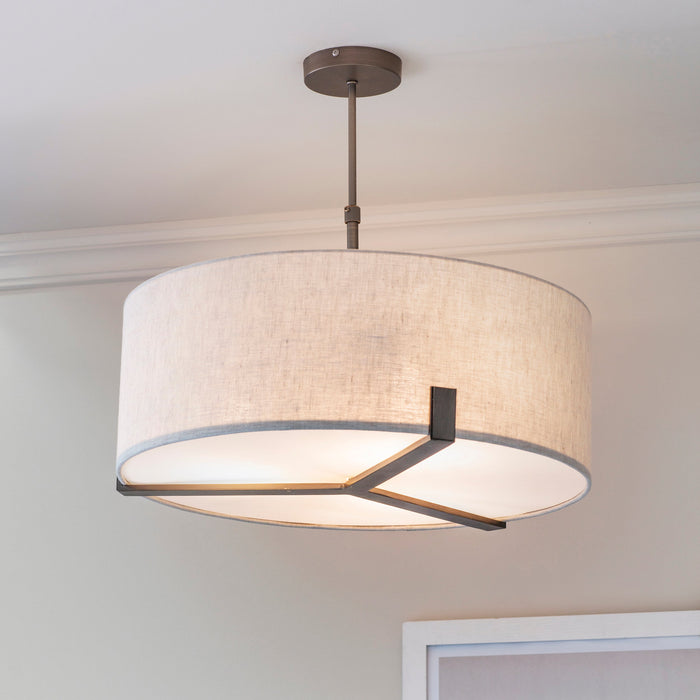 Endon 72635 Hayfield 3lt Pendant Brushed bronze finish & natural linen 3 x 40W E27 GLS (Required) - westbasedirect.com