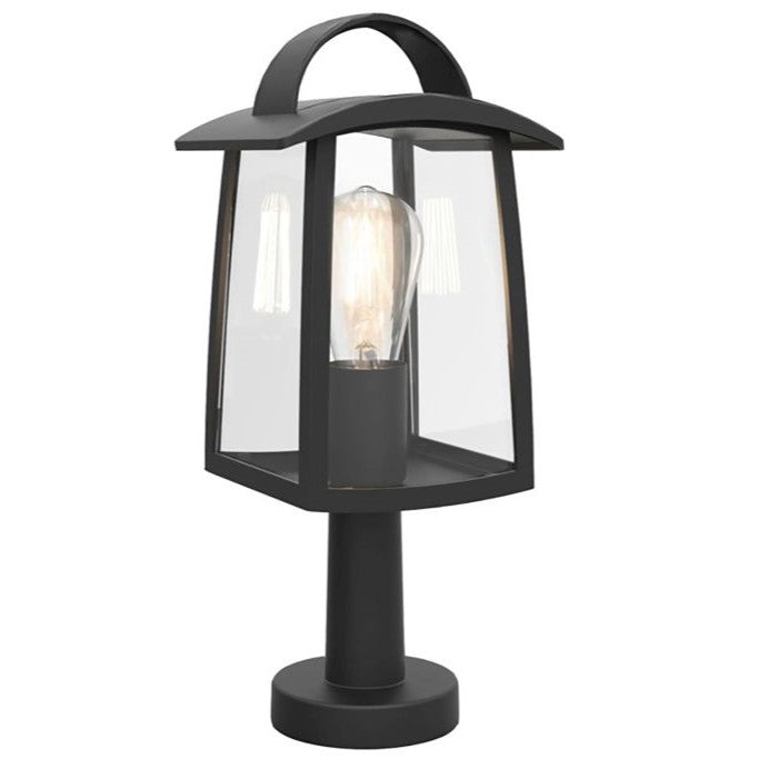 Lutec 7273604012 KELSEY IP44 E27 Outdoor Pedestal Light with Clear Glass - Matt Black (Lamp Not Included)