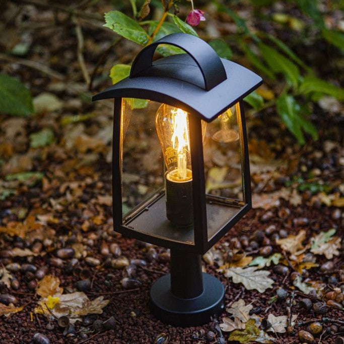 Lutec 7273604012 KELSEY IP44 E27 Outdoor Pedestal Light with Clear Glass - Matt Black (Lamp Not Included)