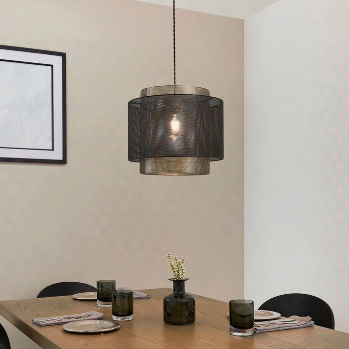 Endon 72829 Plexus 1lt Pendant easyfit Matt black & antique brass plate 10W LED E27 or B22 (Required) - westbasedirect.com