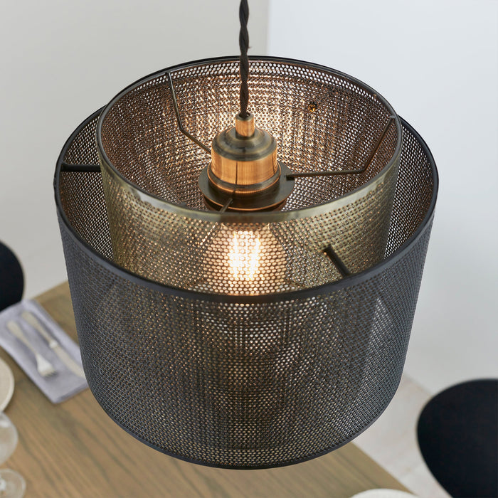 Endon 72831 Plexus 1lt Pendant easyfit Matt black & antique brass plate 10W LED E27 or B22 (Required) - westbasedirect.com