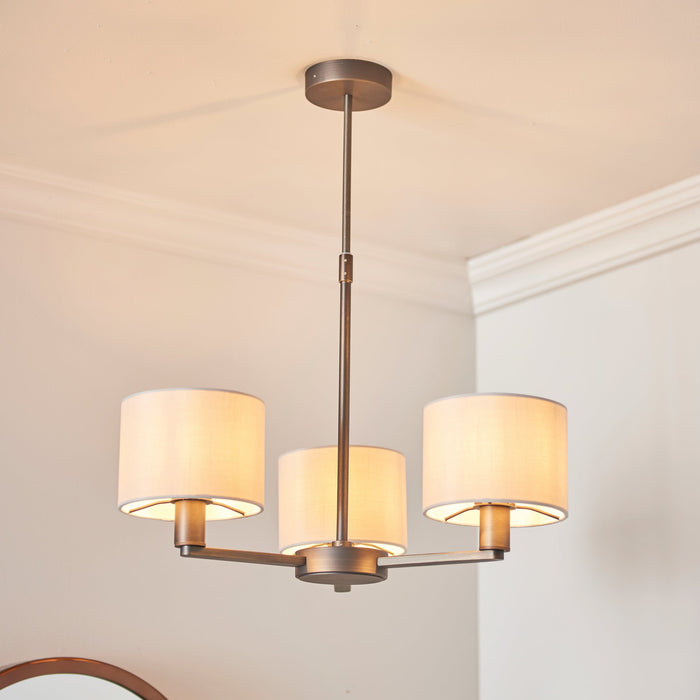 Endon 73016 Daley 3lt Pendant Dark antique bronze plate & marble fabric 3 x 40W E14 candle (Required) - westbasedirect.com