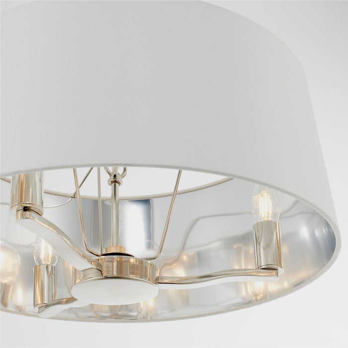 Endon 73021 Harvey 3lt Pendant Bright nickel plate & vintage white fabric 3 x 40W E14 candle (Required) - westbasedirect.com