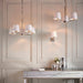 Endon 73022 Harvey 5lt Pendant Bright nickel plate & vintage white fabric 5 x 40W E14 candle (Required) - westbasedirect.com