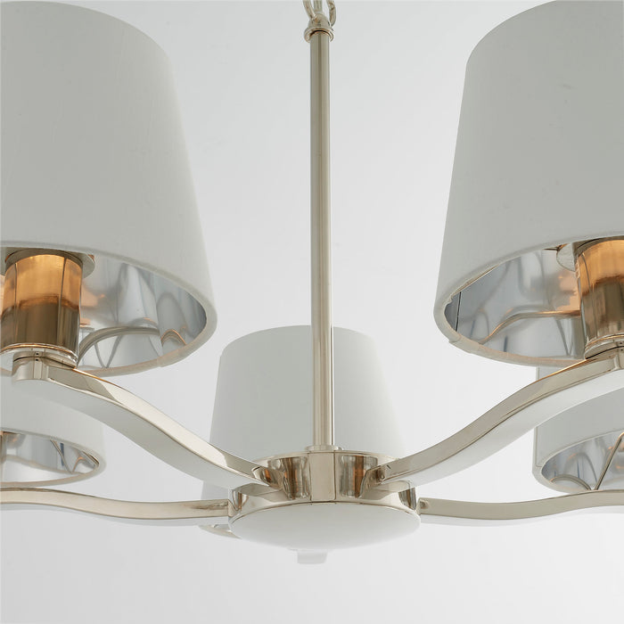 Endon 73022 Harvey 5lt Pendant Bright nickel plate & vintage white fabric 5 x 40W E14 candle (Required) - westbasedirect.com