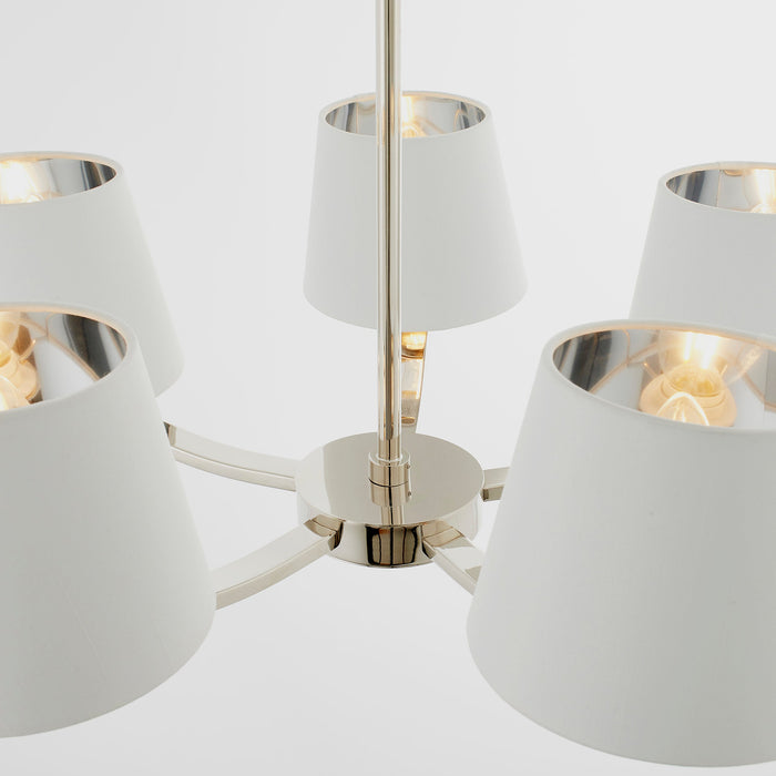 Endon 73022 Harvey 5lt Pendant Bright nickel plate & vintage white fabric 5 x 40W E14 candle (Required) - westbasedirect.com