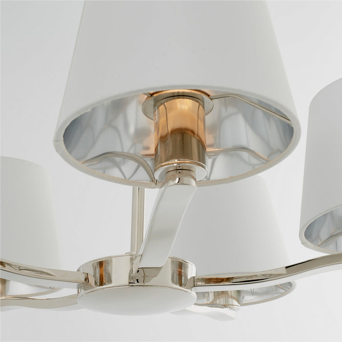 Endon 73022 Harvey 5lt Pendant Bright nickel plate & vintage white fabric 5 x 40W E14 candle (Required) - westbasedirect.com