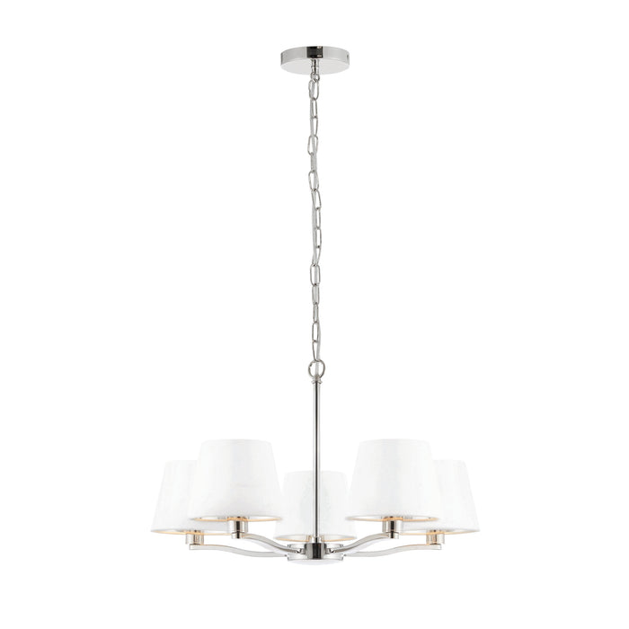 Endon 73022 Harvey 5lt Pendant Bright nickel plate & vintage white fabric 5 x 40W E14 candle (Required) - westbasedirect.com