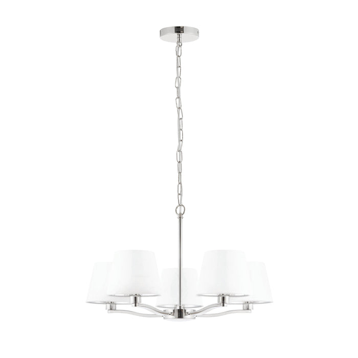 Endon 73022 Harvey 5lt Pendant Bright nickel plate & vintage white fabric 5 x 40W E14 candle (Required) - westbasedirect.com