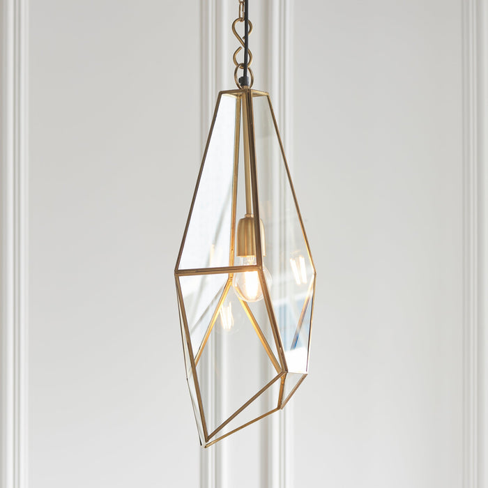 Endon 73117 Avery 1lt Pendant Antique brass plate & clear glass 40W E27 GLS (Required) - westbasedirect.com