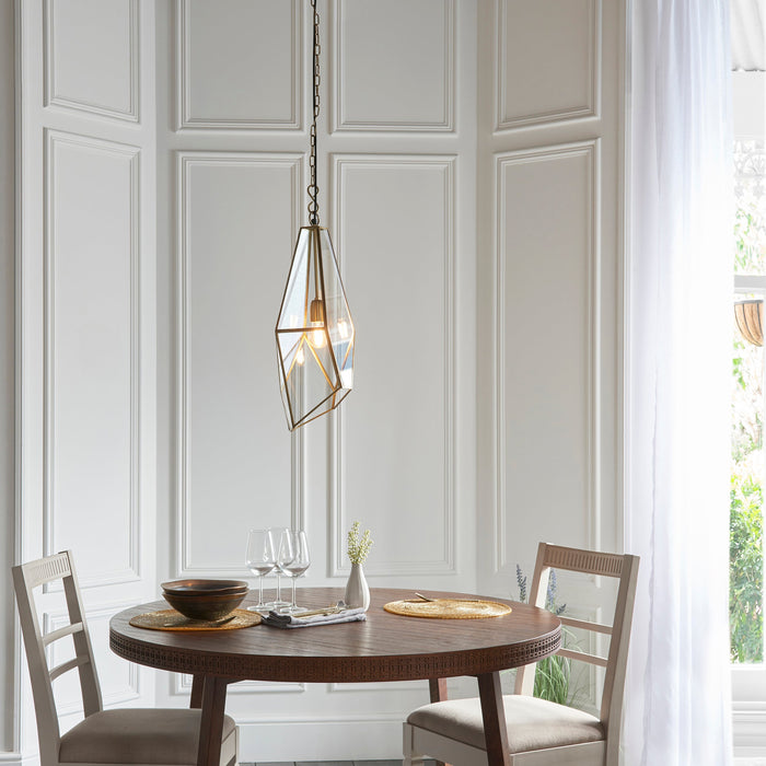 Endon 73117 Avery 1lt Pendant Antique brass plate & clear glass 40W E27 GLS (Required) - westbasedirect.com