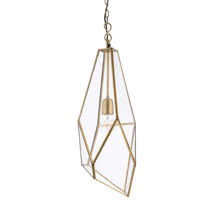 Endon 73117 Avery 1lt Pendant Antique brass plate & clear glass 40W E27 GLS (Required) - westbasedirect.com