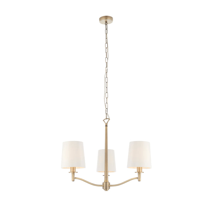 Endon 73411 Ortona 3lt Pendant Matt antique brass plate & vintage white fabric 3 x 40W E14 candle (Required) - westbasedirect.com