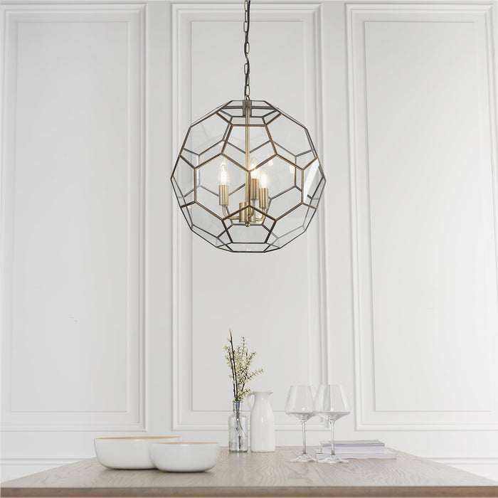 Endon 73560 Miele 3lt Pendant Antique brass plate & clear glass 3 x 40W E14 candle (Required) - westbasedirect.com