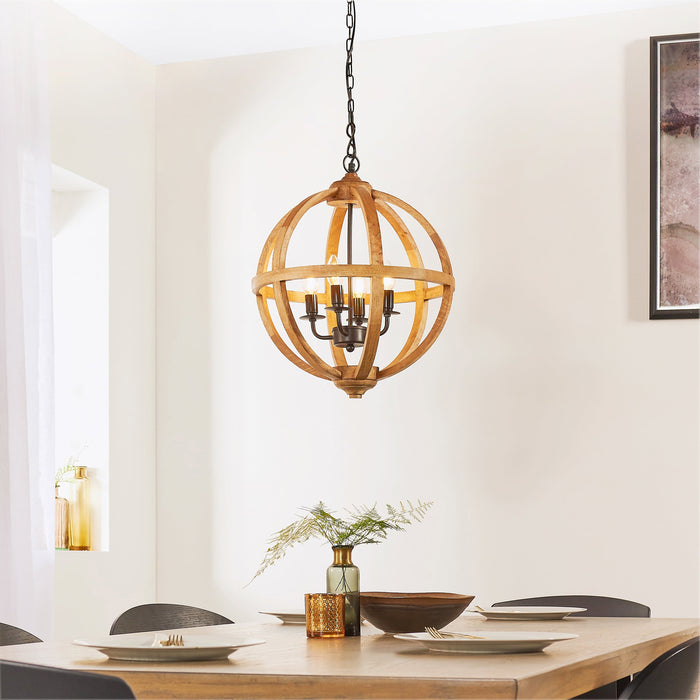 Endon 73575 Toba 4lt Pendant Mango wood & dark bronze paint 4 x 40W E14 candle (Required) - westbasedirect.com